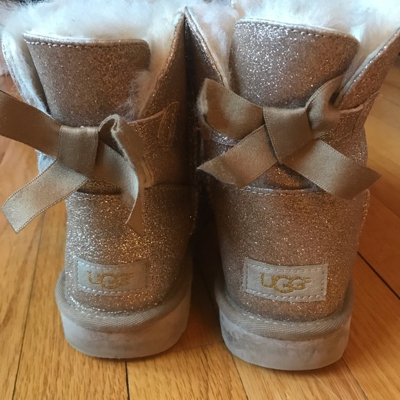 UGG Golden Mini Bailey Bow Sparkle Boots - Picture 2 of 5